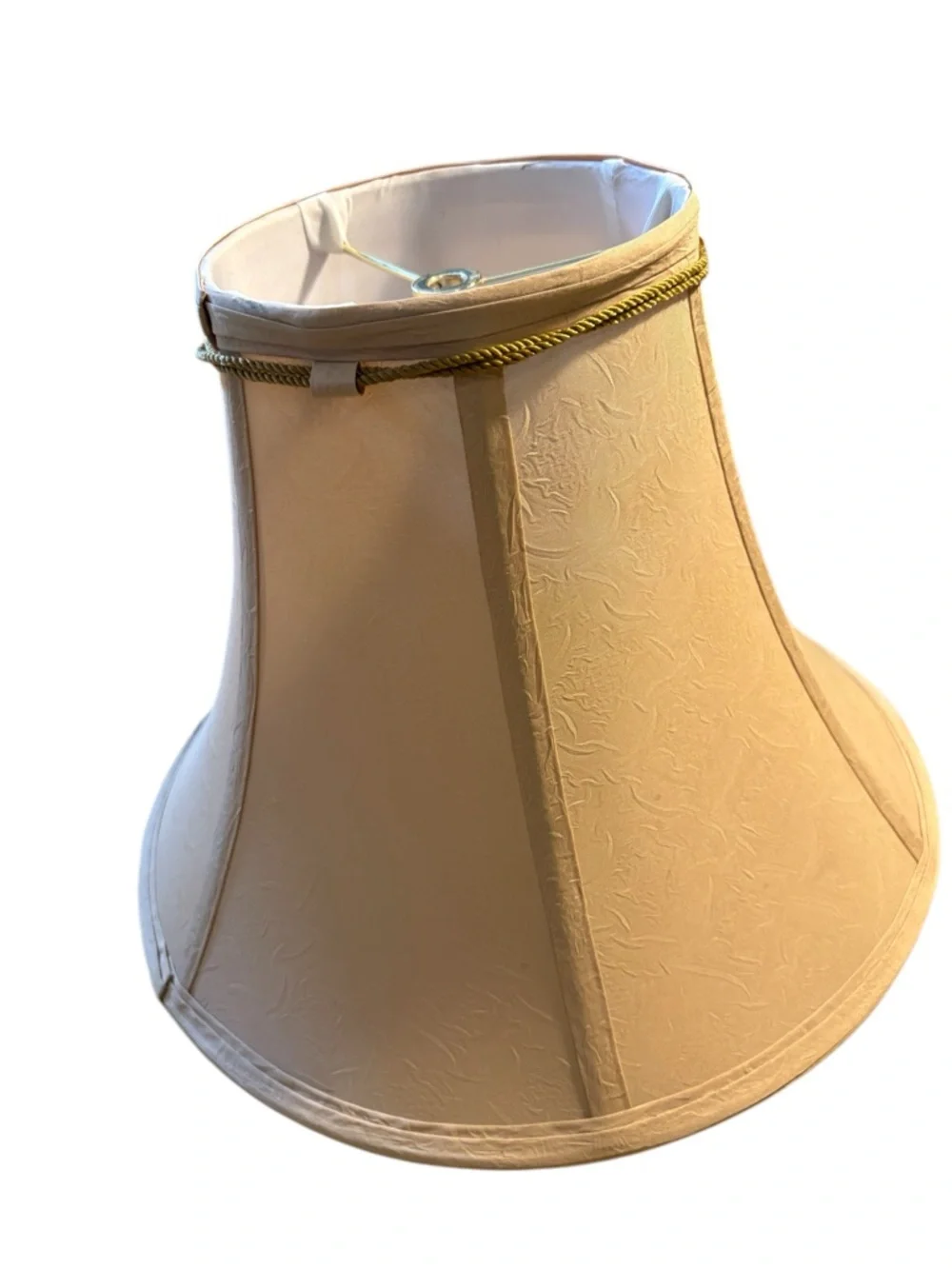Luxury Tasseled Bell Lampshade – Textured Peach Moiré & Braided Gold Cord Finial